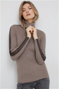 Faux-Leather-Trim Roll Neck Jumper