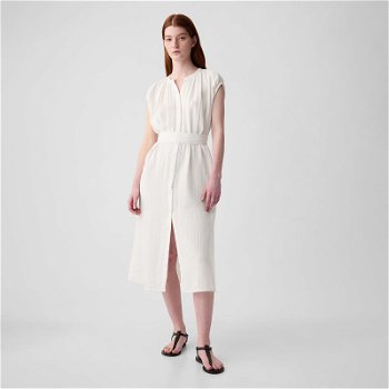 GAP Dresses Shortsleeve Gauze Tie Waist Button Down Midi Dress New Off White 857632-01