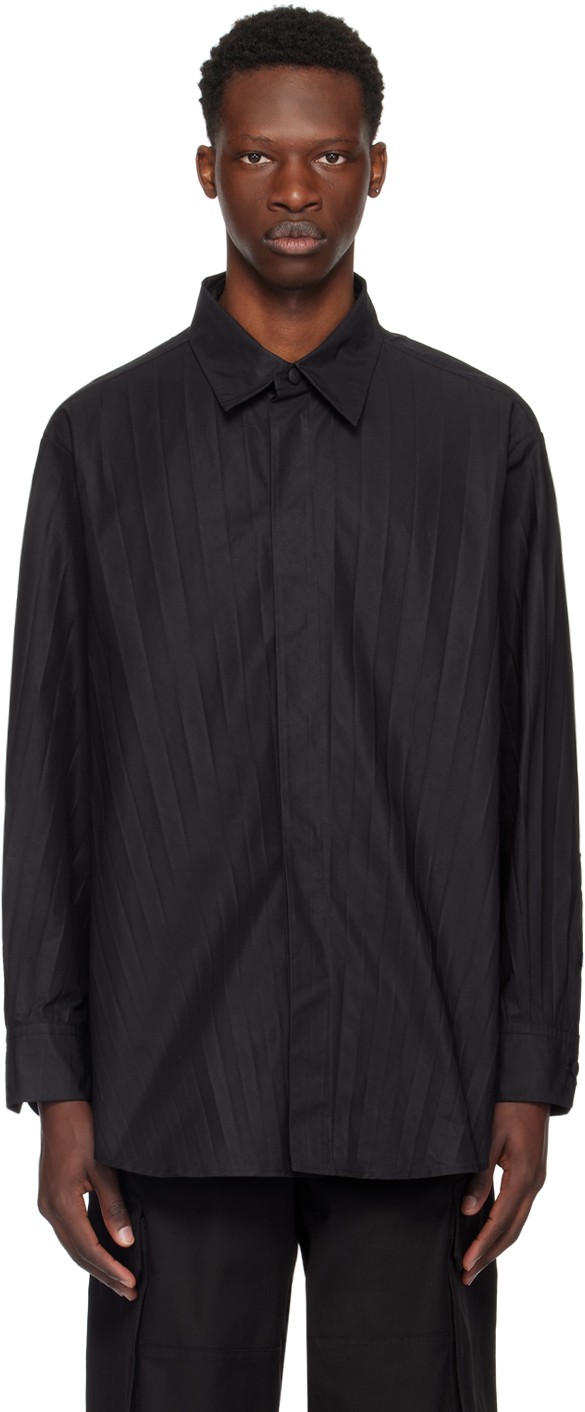 Black Garment-Pleated Shirt