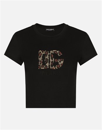 Dolce & Gabbana Short T-shirt With Fusible-rhinestone DG Logo F8U48ZGDBZWN0000