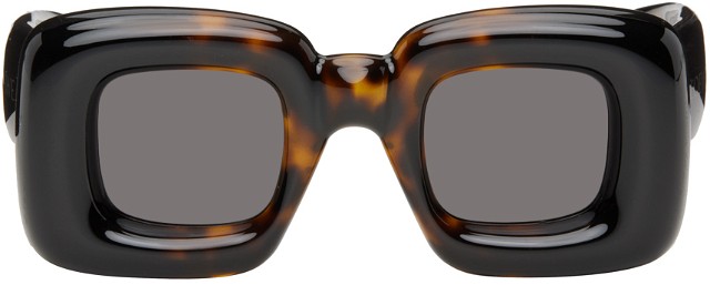 Tortoiseshell Inflated Rectangular Sunglasses