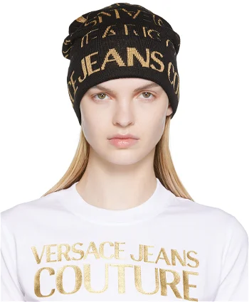 Versace Black & Gold Logo Beanie E73HAZK46EZG024