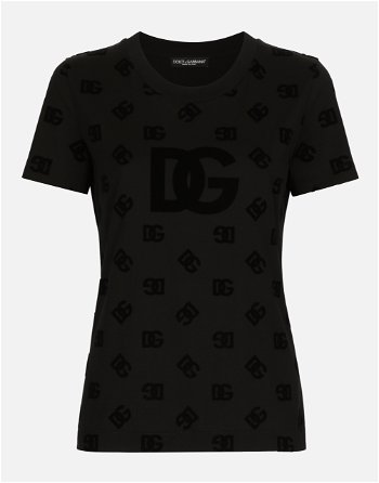 Dolce & Gabbana Jersey T-shirt With All-over Flocked Dg Logo F8T00TGDB9KN0000