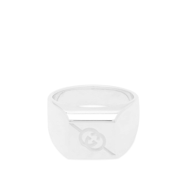 Tag Square With Interlocking G Logo Signet Ring "Sterling Silver"