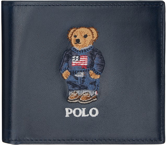 Navy Polo Bear Leather Wallet