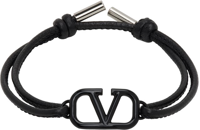 Garavani Black Leather VLogo Signature Bracelet